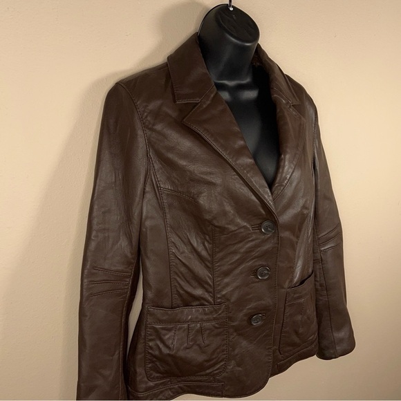 SMALL VINTAGE 90s LAMBSKIN LEATHER JACKET LIZ CLAIBORNE BUTTON CLOSURE - Picture 3 of 12